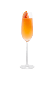 champagne glass with orange beverage