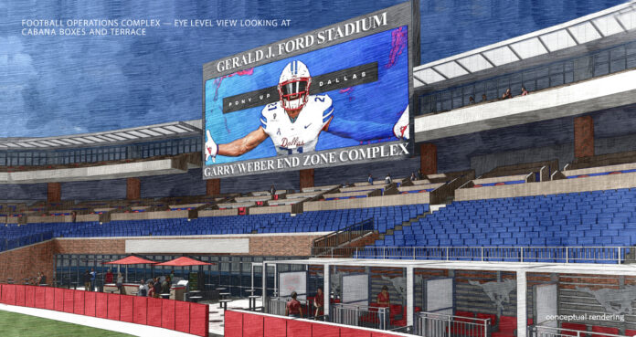 SMU end zone rendering