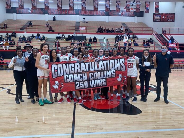 Longhorn basketball team with banner