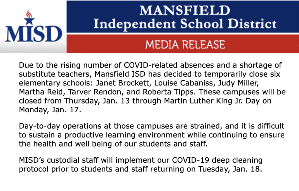 Mansfield ISD media release