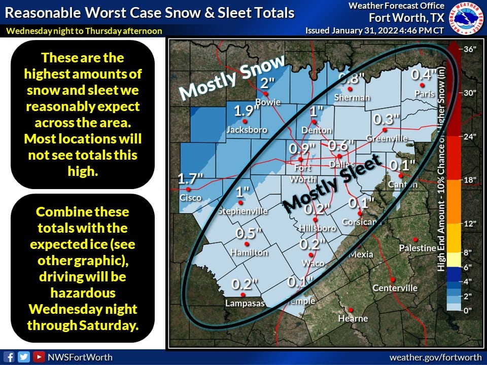 sleet dfw weather map