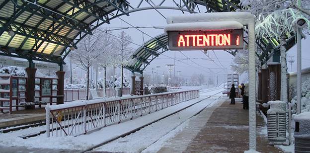 DART rail station in snow