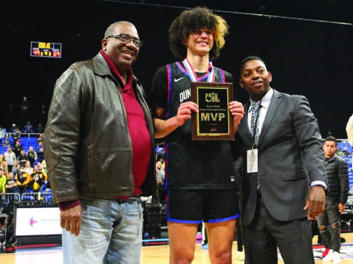 Anthony Black. flanked by State Senator Royce Wes with his Most Valuable Player plaque after the Duncanville Panthers win the Texas State Championship (1) Anthony Black holding MVP plaque
