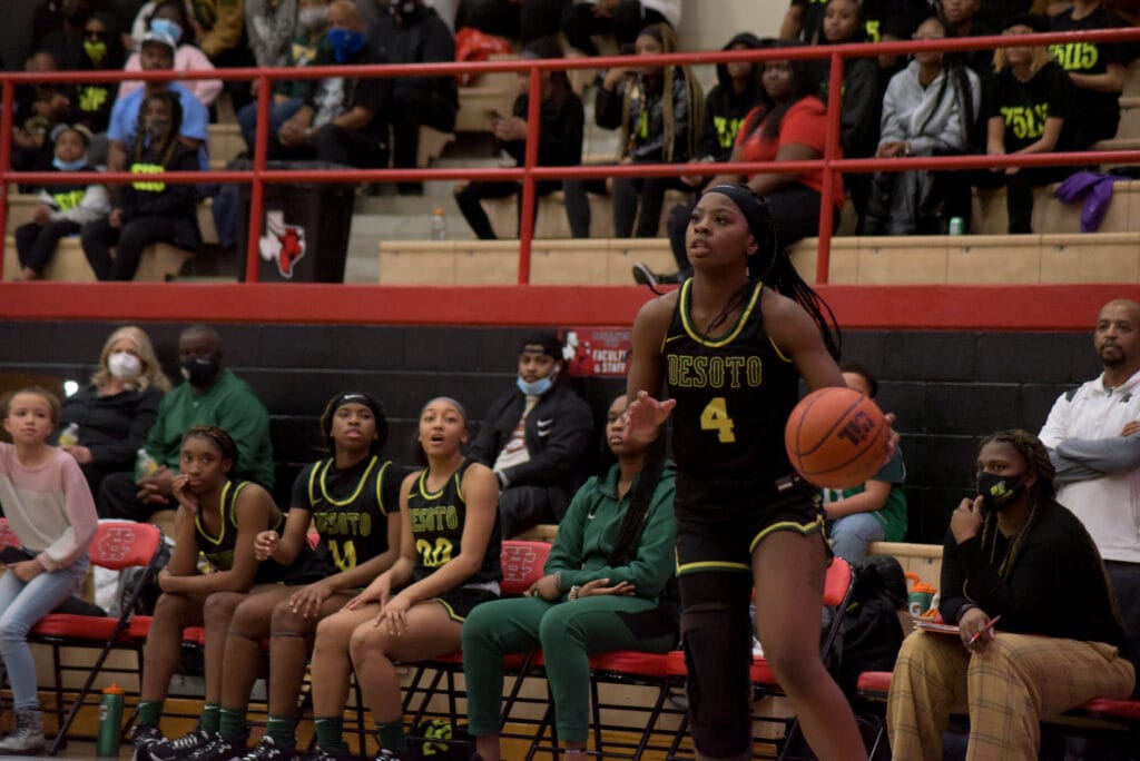 DeSoto Lady Eagle player dribbling