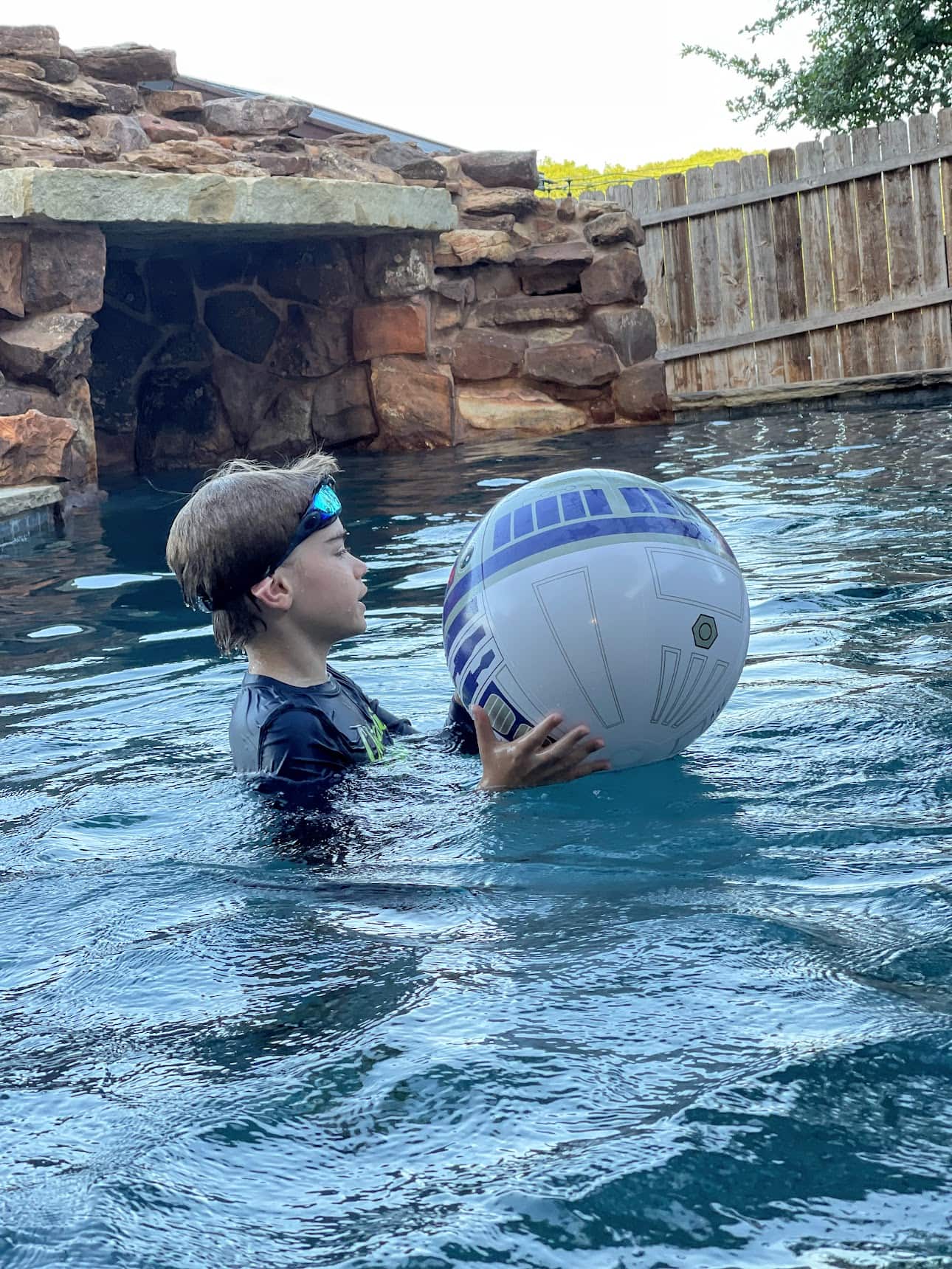 R2D2 beach ball in pool