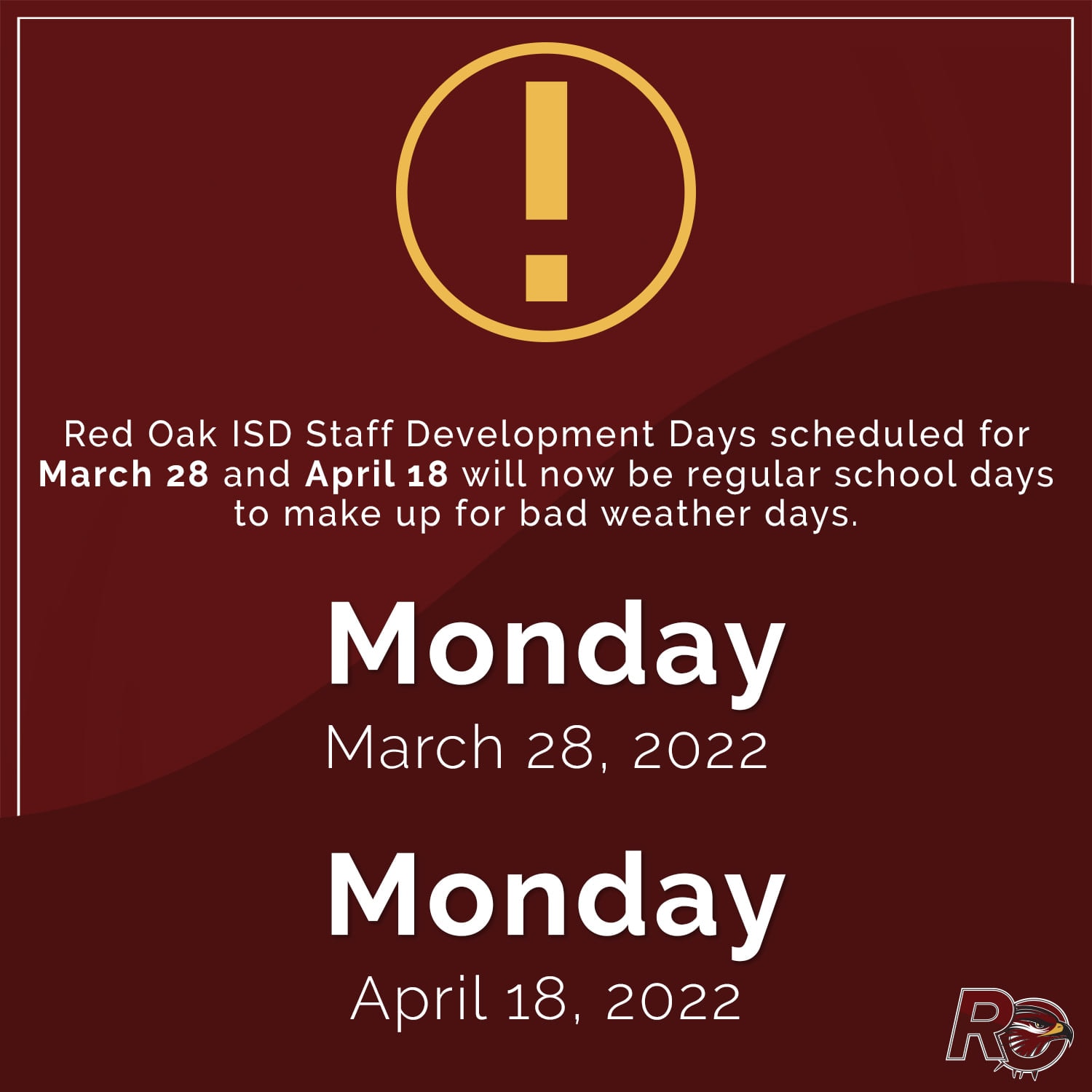 Red Oak ISD Converts Two Staff Days Into School