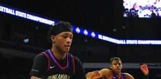 Utah Tech Men’s Basketball Signs Top Texas Point Guard Aric Demings to NLI Duncanville basketball player driving ball