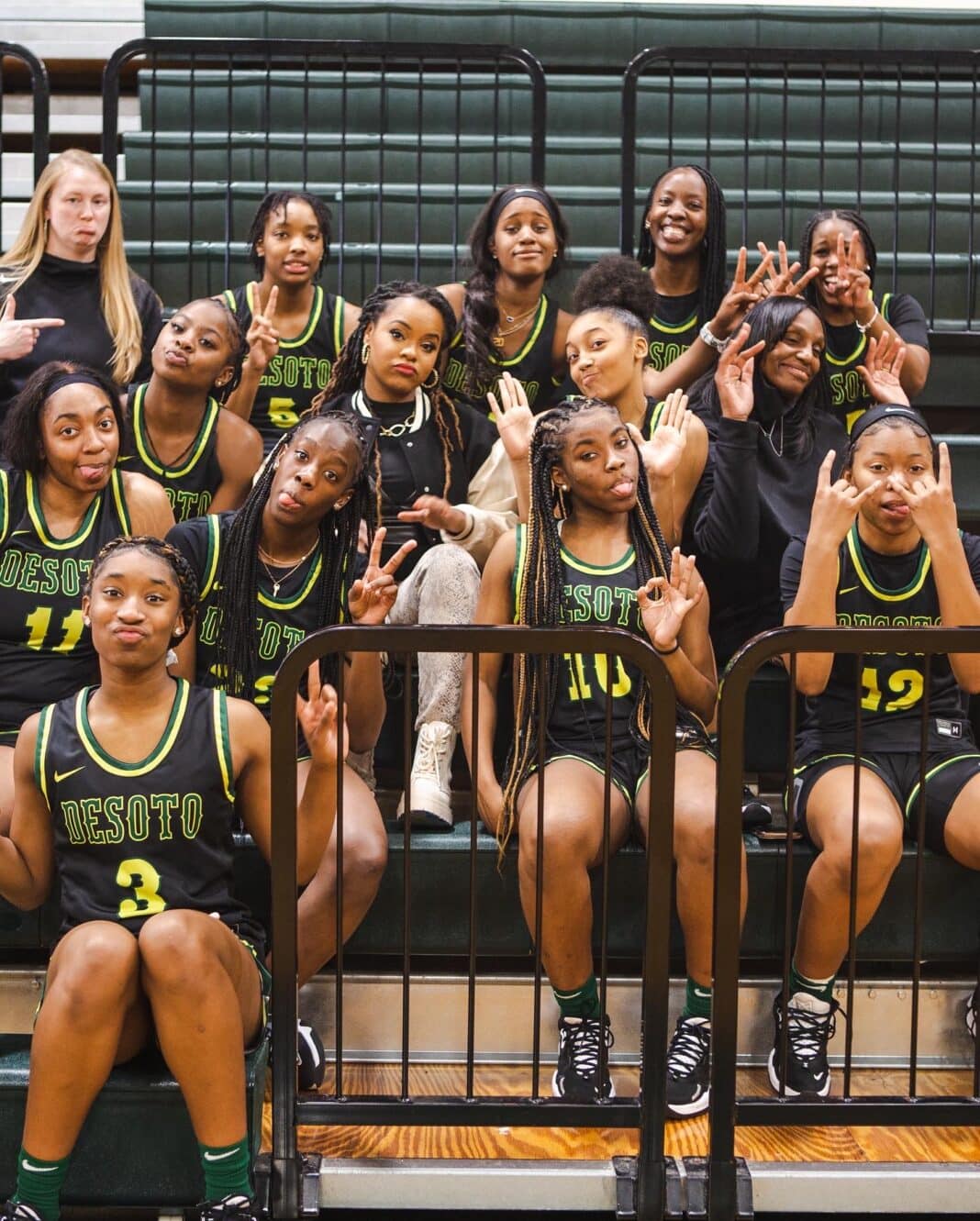 Lady Eagles basketball team with silly faces