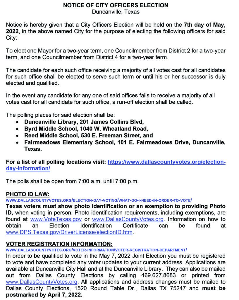 text for Duncanville election notice