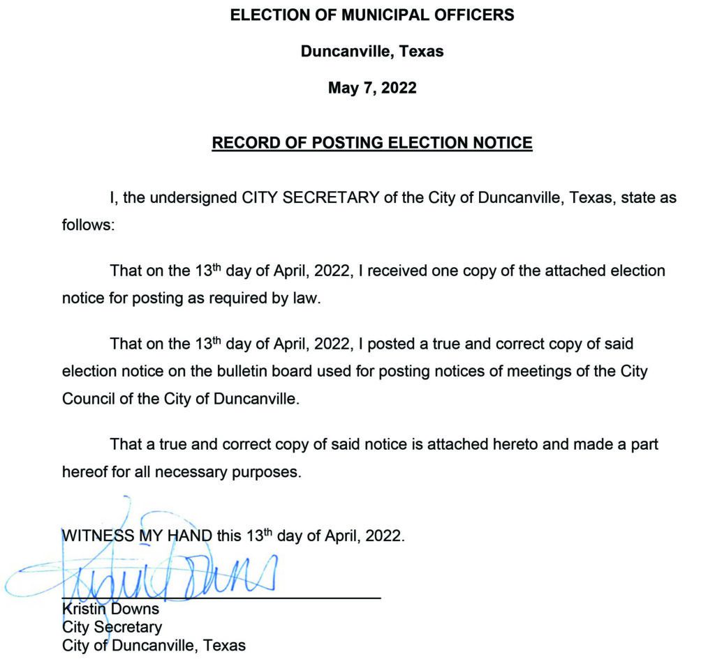 text notice Duncanville election