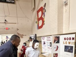 student showing presentation