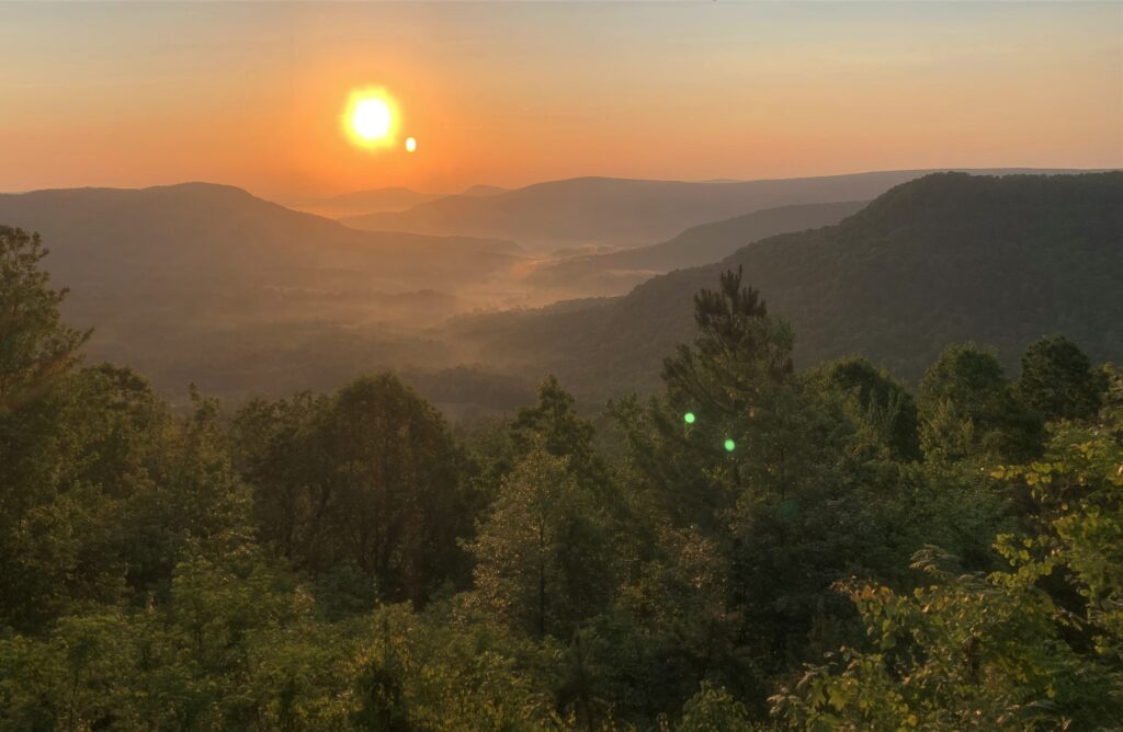 sunrise over Arkansas mountains