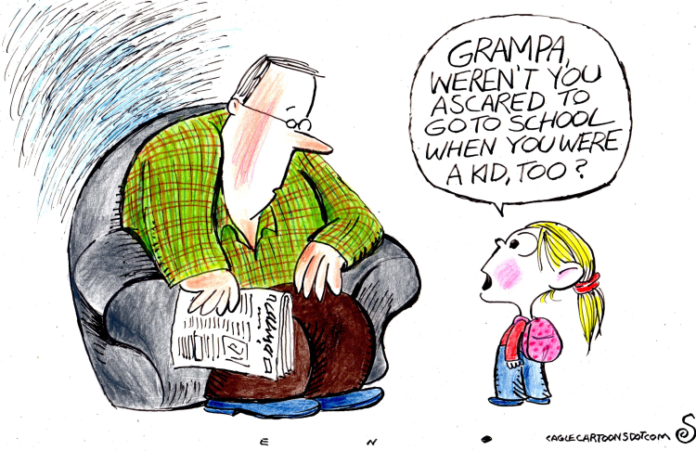 cartoon showing man and girl talking