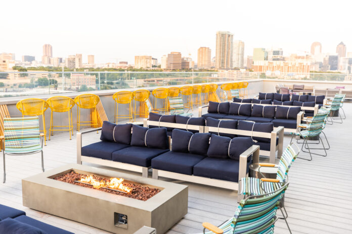 couch on rooftop bar