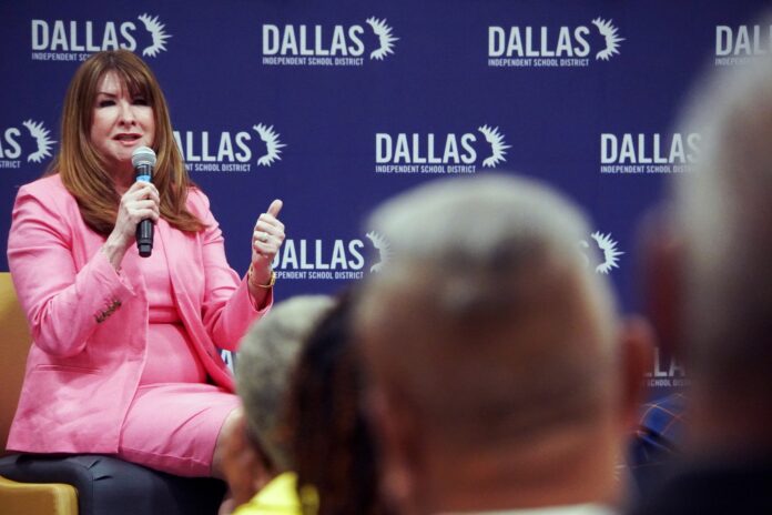 New Dallas ISD Superintendent talking with crowd