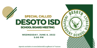 DeSoto ISD School Board Special Meeting June 8 To Review Revised Compensation Plan DeSoto ISD special board meeting flyer