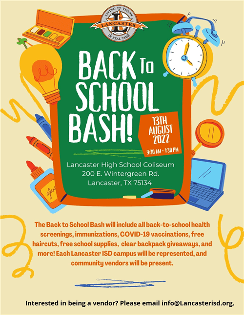 back to school bash Lancaster ISD flyer