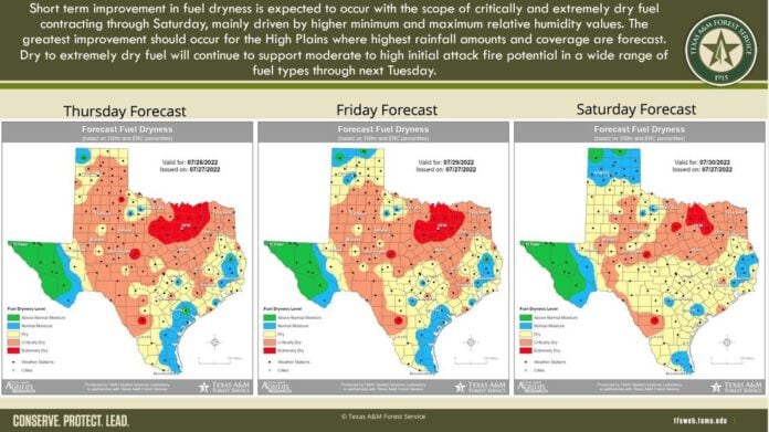 fire conditions map Texas July 29