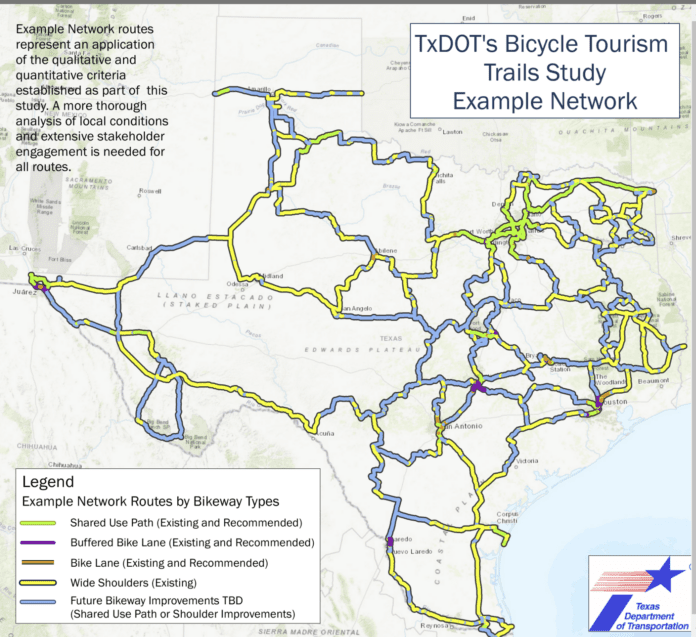 TxDot bicycle tourism path map