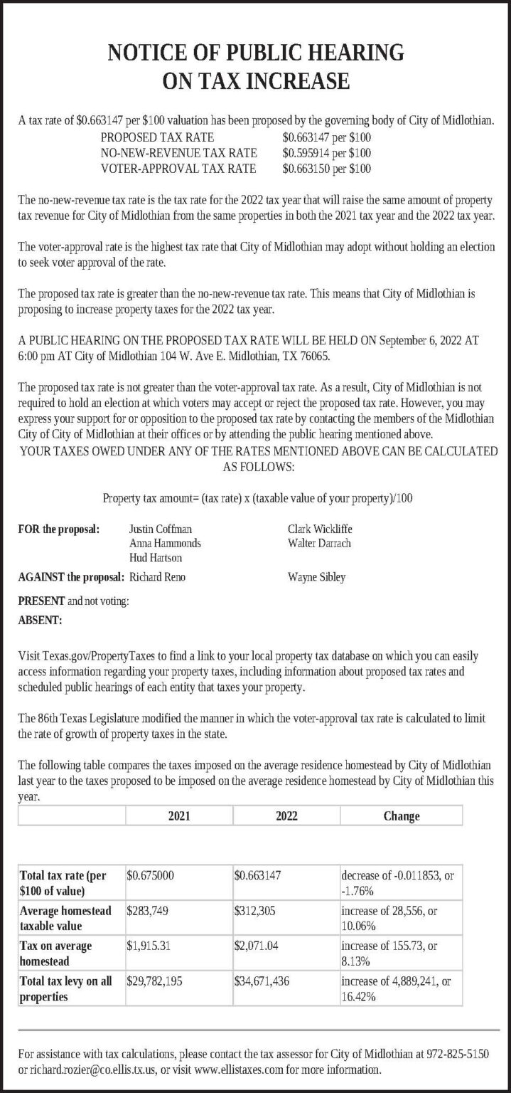 Midlothian City Council To Set Final Tax Rate at September 6 Council