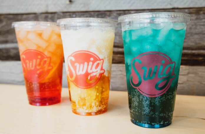 Swig plastic cups with colorful drinks