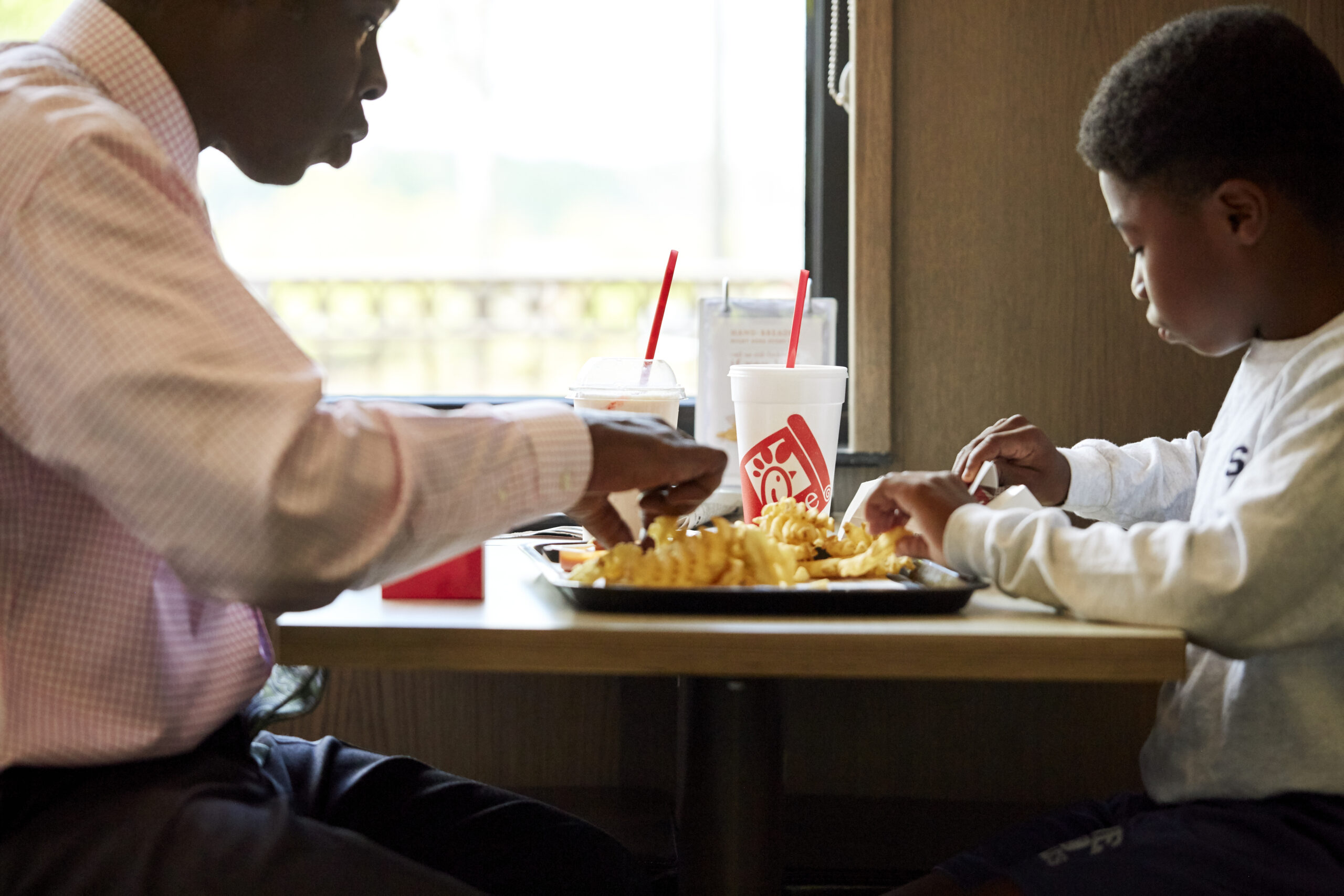 people eating at Chick fil A