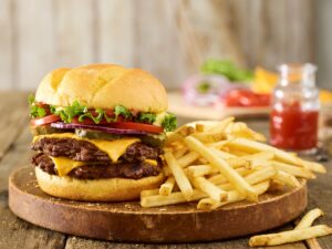 cheeseburger and fries