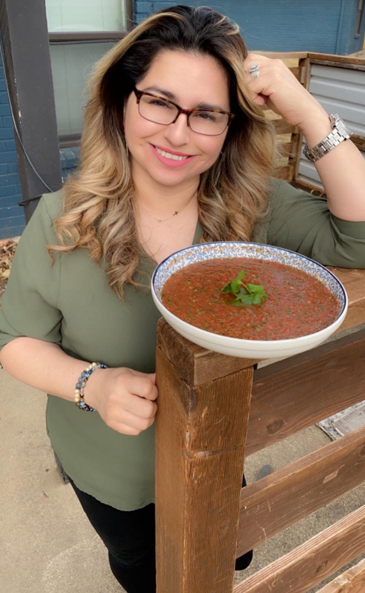 lady with bowl of salsa