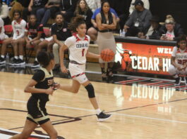 Cedar Hill girls basketball player dribbling