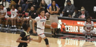 Lady Longhorns Senior, Jadyn Atchison, Excited About Coach Sanders Joining Colorado Cedar Hill girls basketball player dribbling
