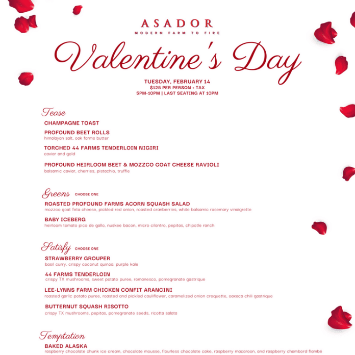 asador valentine's day menu
