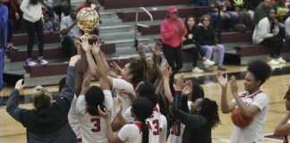 Cedar Hill Girls Basketball Advances to UIL Class 6A Regional Tournament girls basketball players holding a trophy