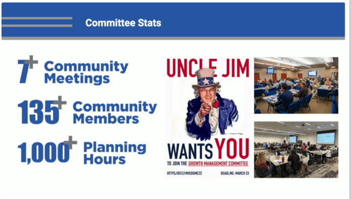 Slide with text of bond committee stats