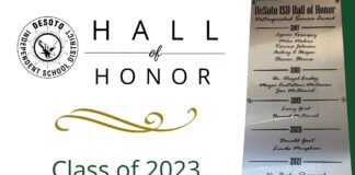 Nominations are now open for the DeSoto ISD Hall of Honor Class of 2023! text with DeSoto ISD logo on white background