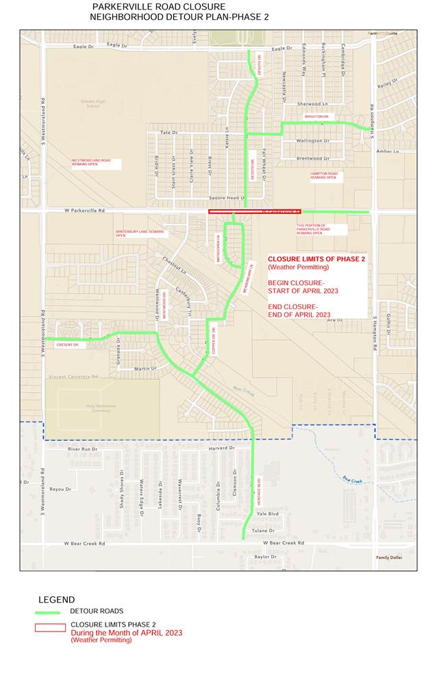 DeSoto Phase 2 road closure map