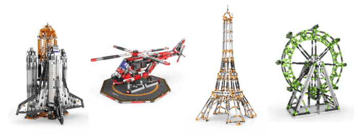 construction set models of space ship helicopter eiffel tower ferris wheel