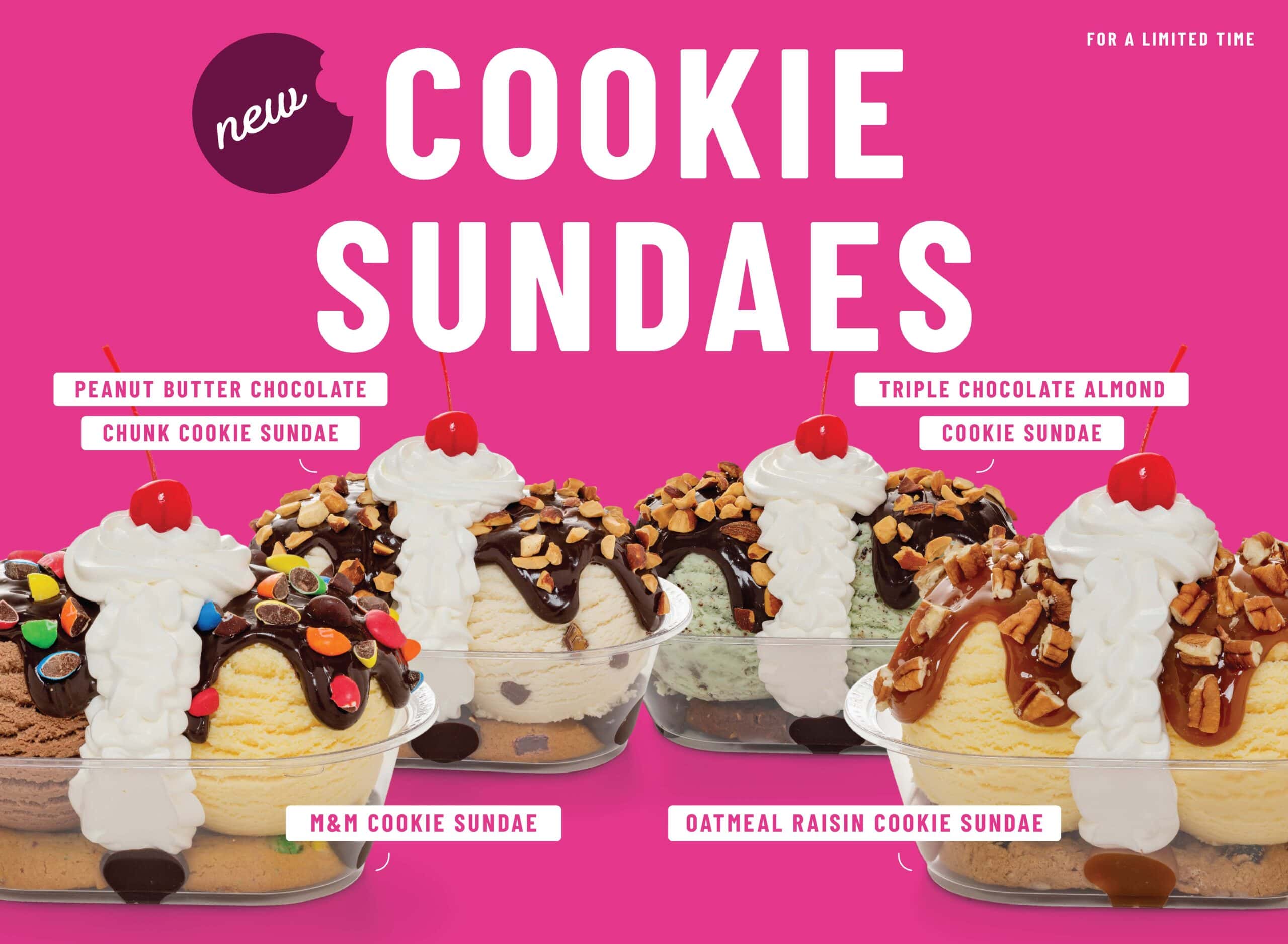 pink background with cookie sundaes and text