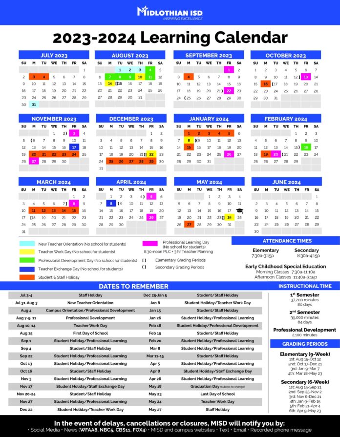 2023 2024 MISD learning calendar