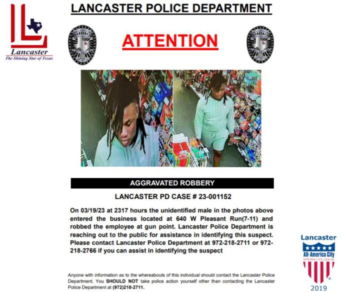 wanted poster Lancaster Police department with picture of suspect