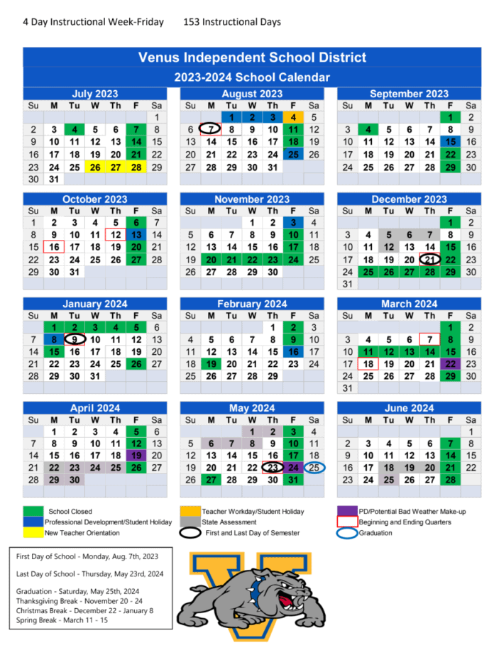 Venus ISD 2023-2024 calendar