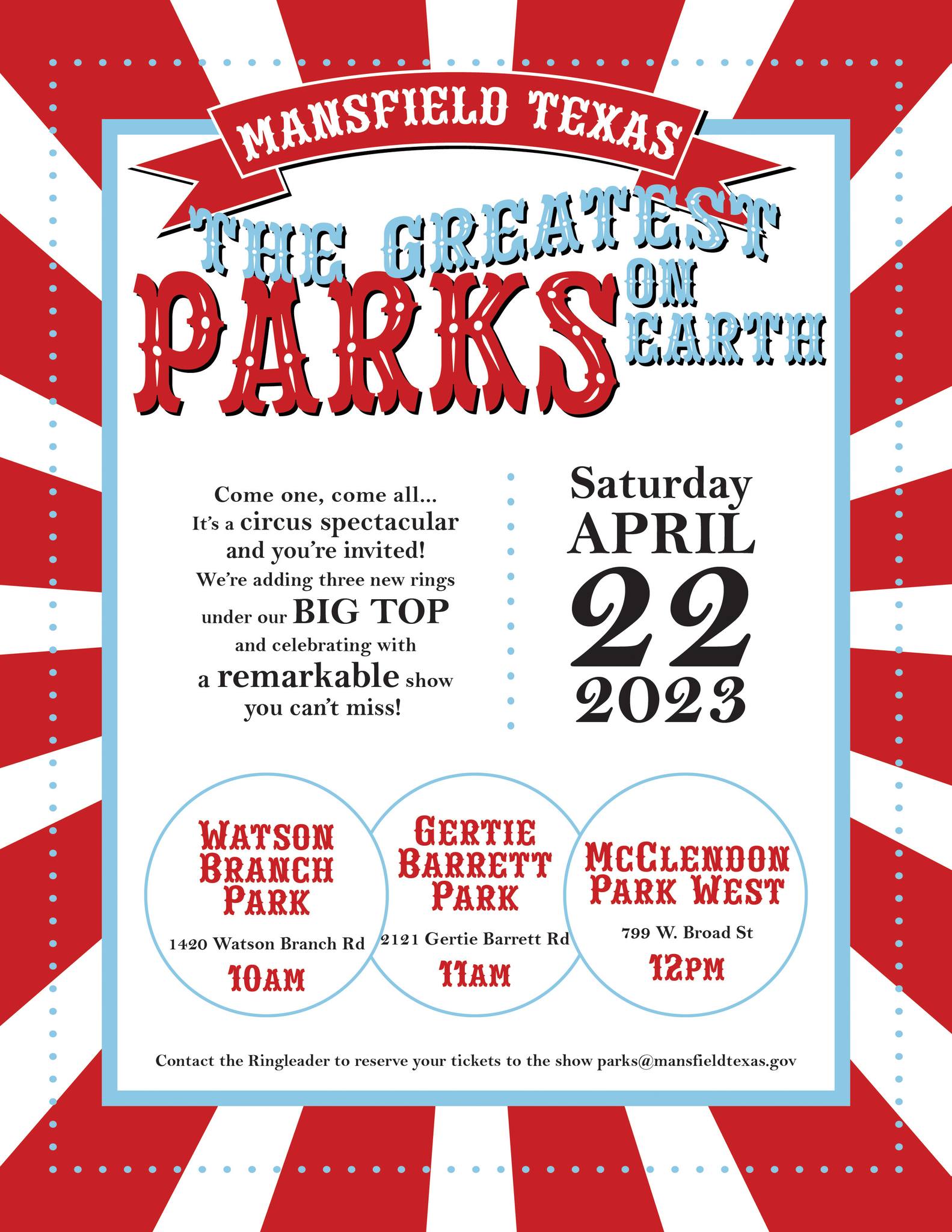 red and white flyer with text for greatest parks on earth