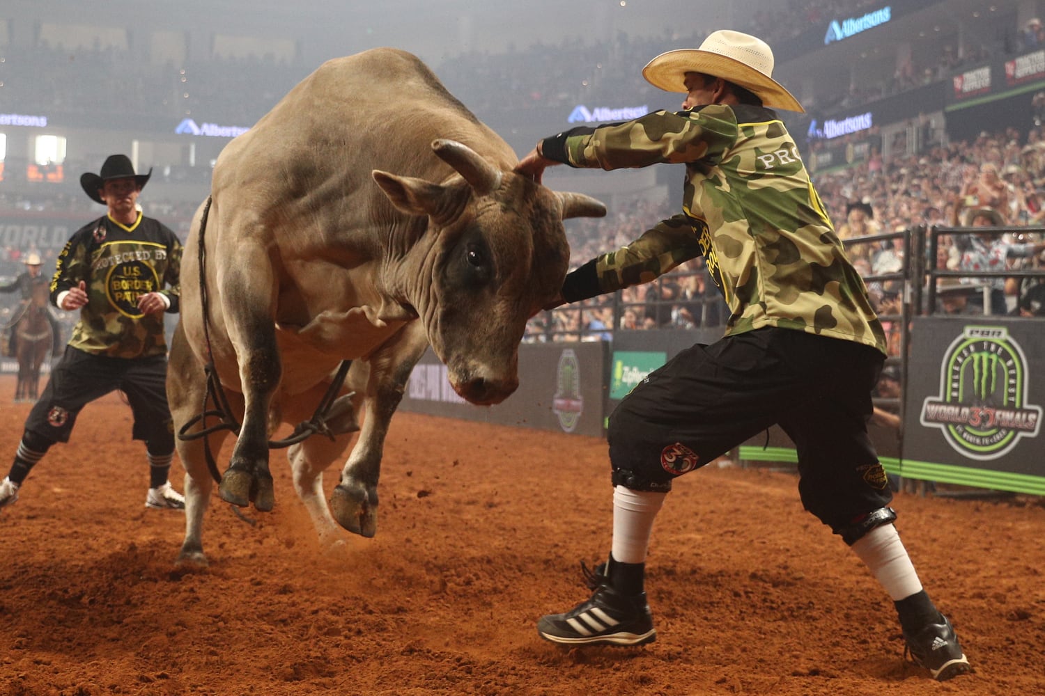 rodeo bull charging clown