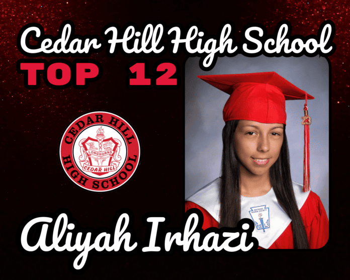 Cedar Hill top 12 graphic with photo of Aliyah Irhazi