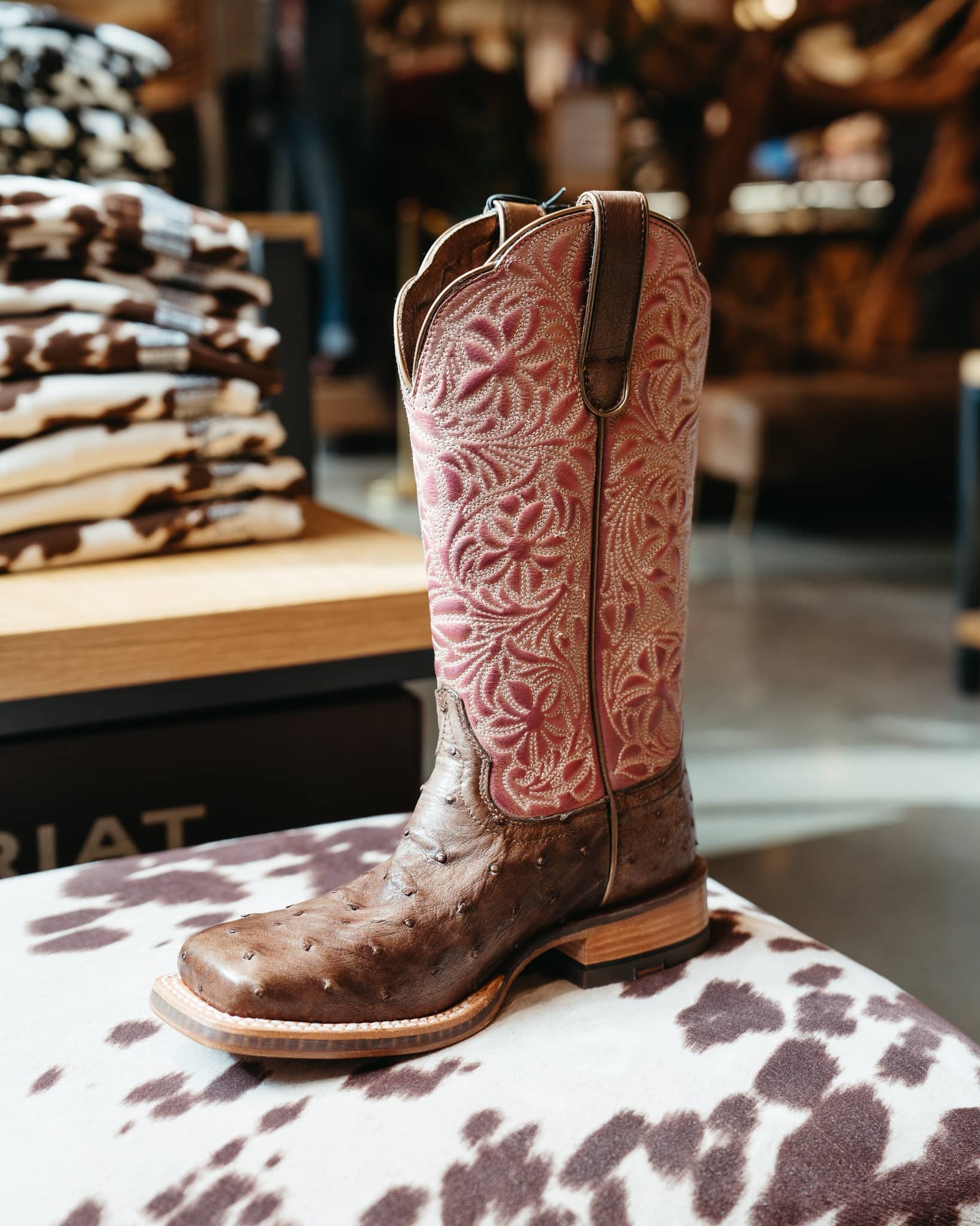 Ariat western boots with ostrich and quilted upper