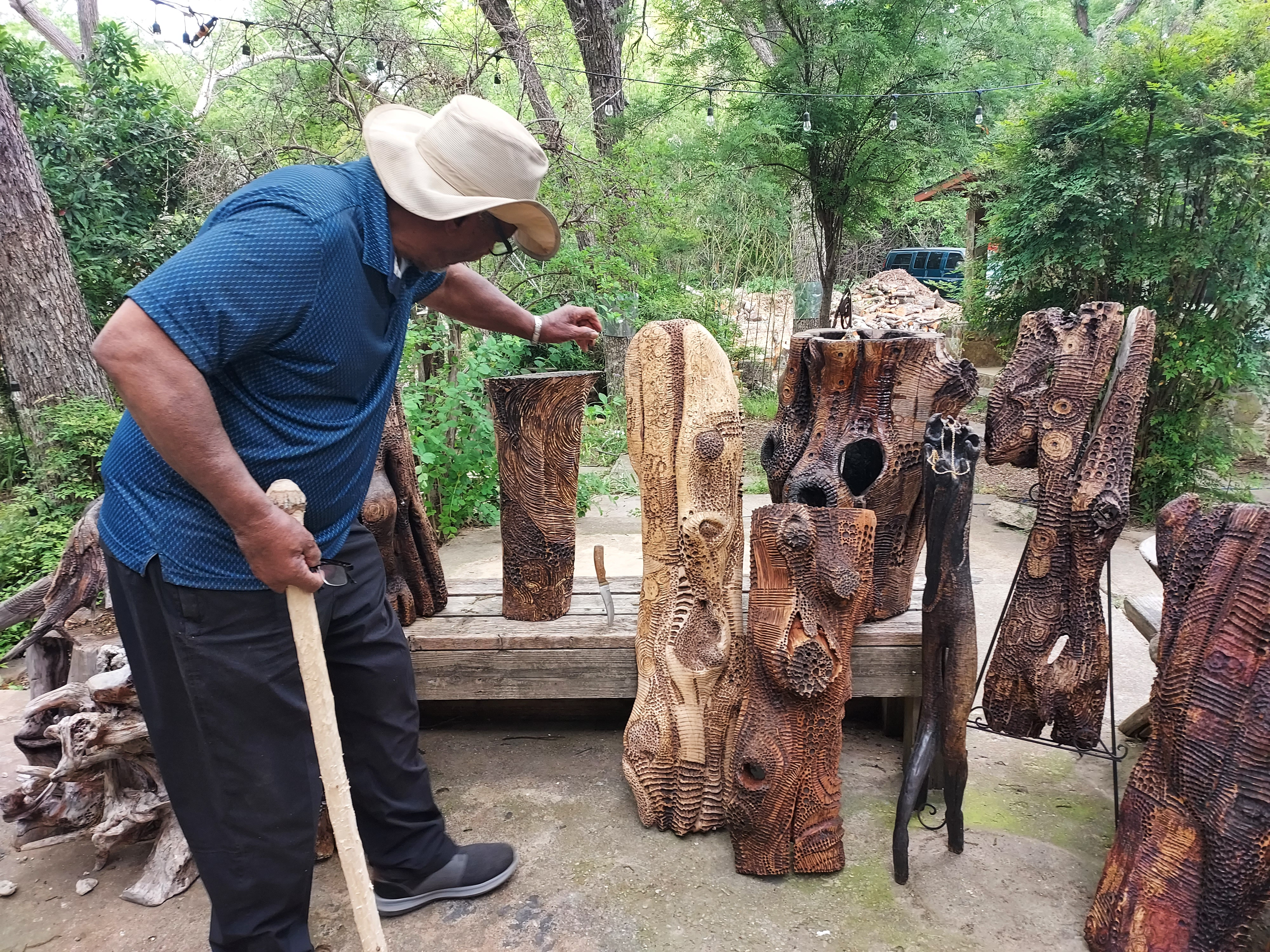 Sculptor John Stoker at work