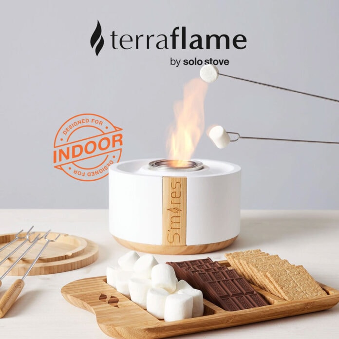 terraflame firepit with graham crackers, marshmallows and chocolate