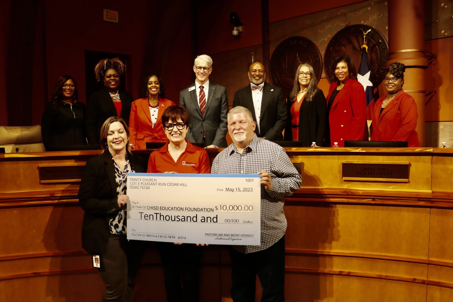 Trinity Church Donates 10,000 to Cedar Hill ISD's Chip In Program