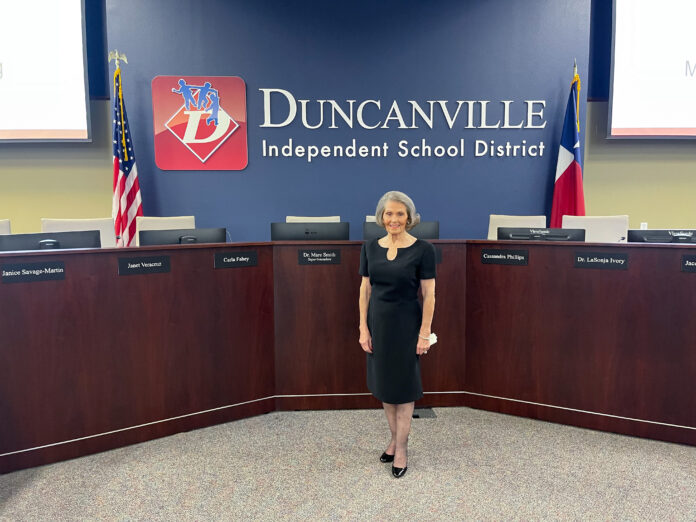 Flo Judd in Duncanville ISD board meeting