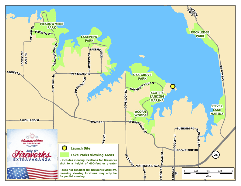 maps of Grapevine fireworks viewing areas