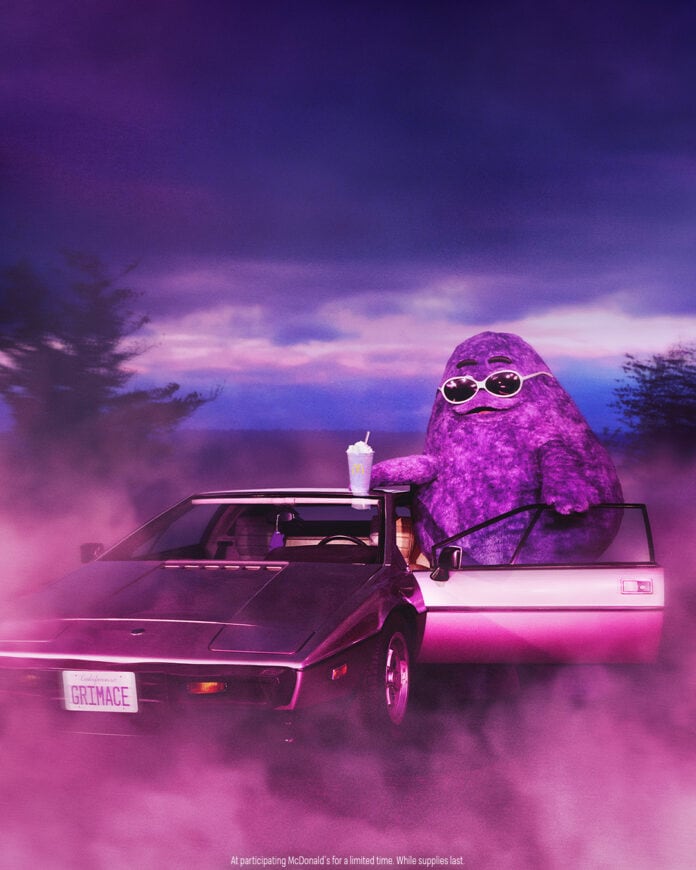 Grimace getting into car
